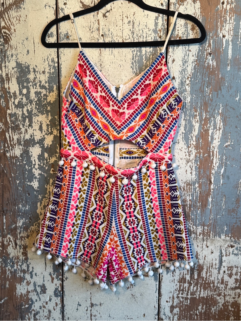 SAYLOR Multicolor Pom-Trim Printed Girls One-Piece Romper
